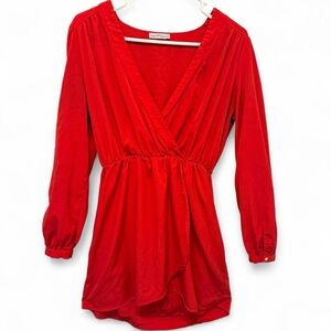 Dainty Hooligan bright red long sleeve wrap dress with v-neck